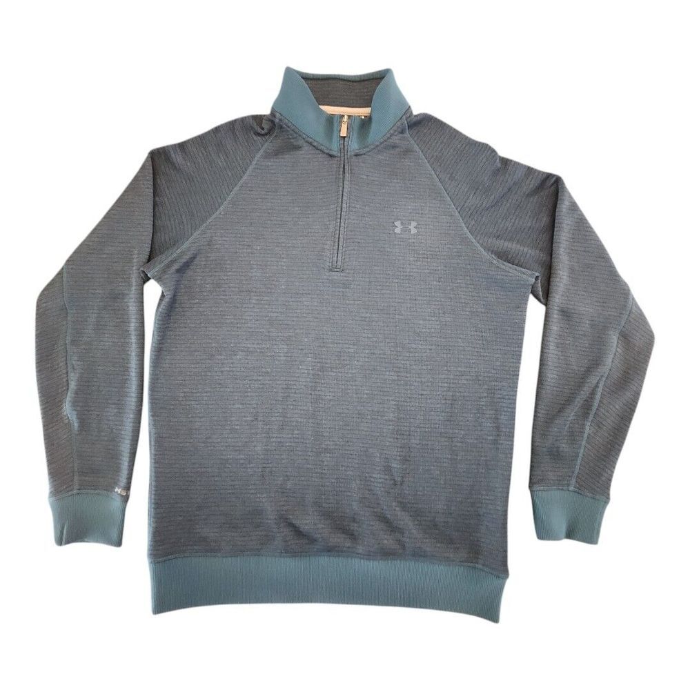 EUC Under Armour Men's Golf‎ Quarter Zip Coldgear Sweater Size Large Teal Blue